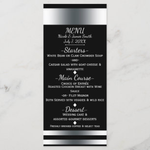 Carte de menu élégante chic simple argent et noir