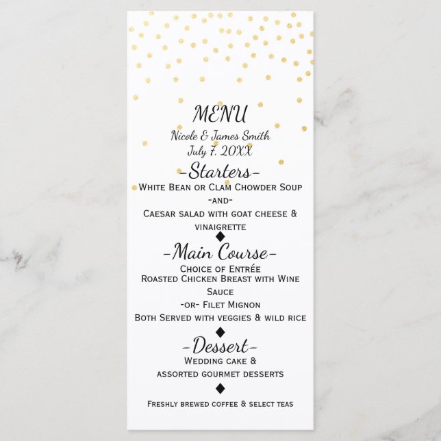 Carte de menu élégante White Small Gold Confetti (Devant)