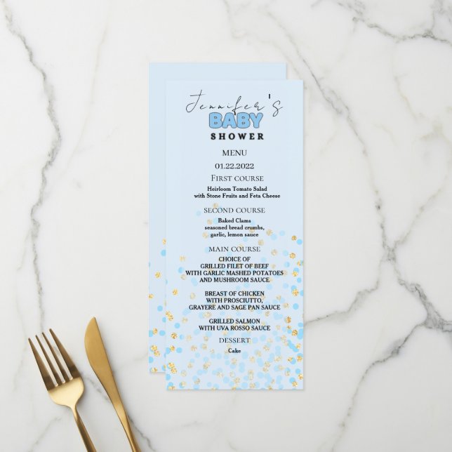 Carte de menu Éléphant Bleu (Devant/Arrière en situation)