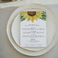 Carte de menu EMMA Russe Watercolor Sunflower Coun
