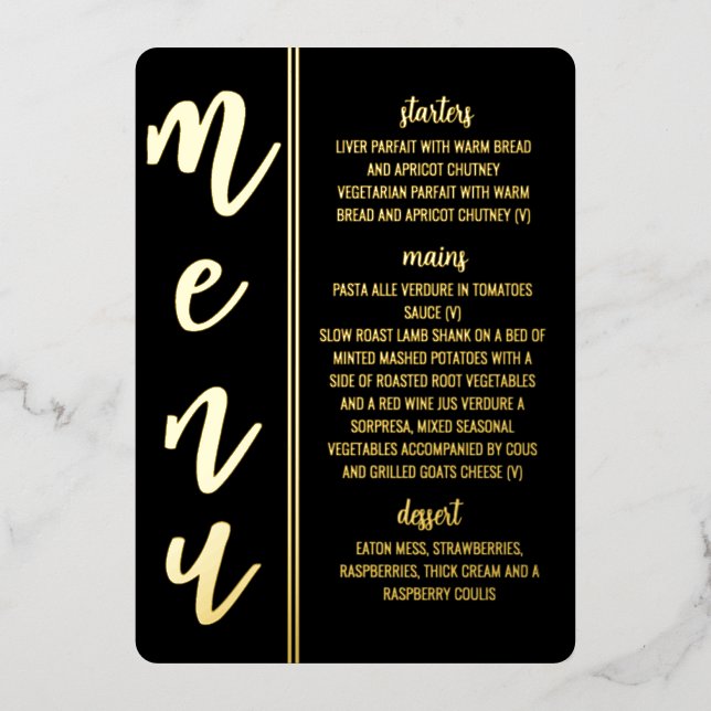 carte de menu en papier d'aluminium pour mariage r (Recto)