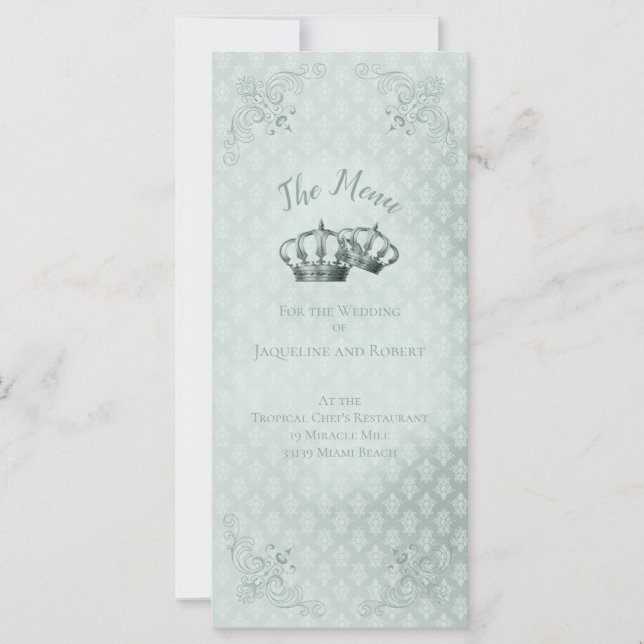 Carte de menu en soie damassée - Mariage (Devant)