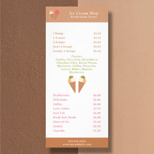 Carte de menu et de prix pour glace