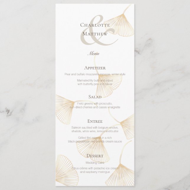 Carte de menu Feuille Falling Gold Ginkgo (Devant)