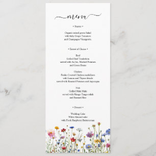 Carte de menu fleur sauvage coloré printemps été