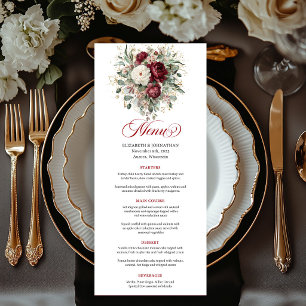 Carte de Menu Fleurs Bourgogne Bohème Chic Or