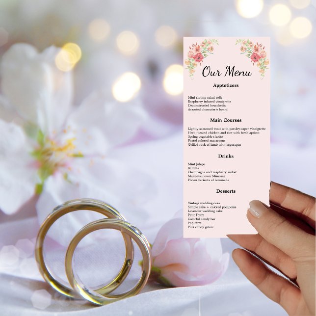 Carte de menu Fleurs d'aquarelle Boho rose (Créateur téléchargé)