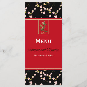 Carte de menu Fleurs de cerisiers rouges et noirs