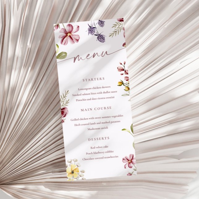 Carte de menu Floral Calligraphie fleur sauvage (Créateur téléchargé)