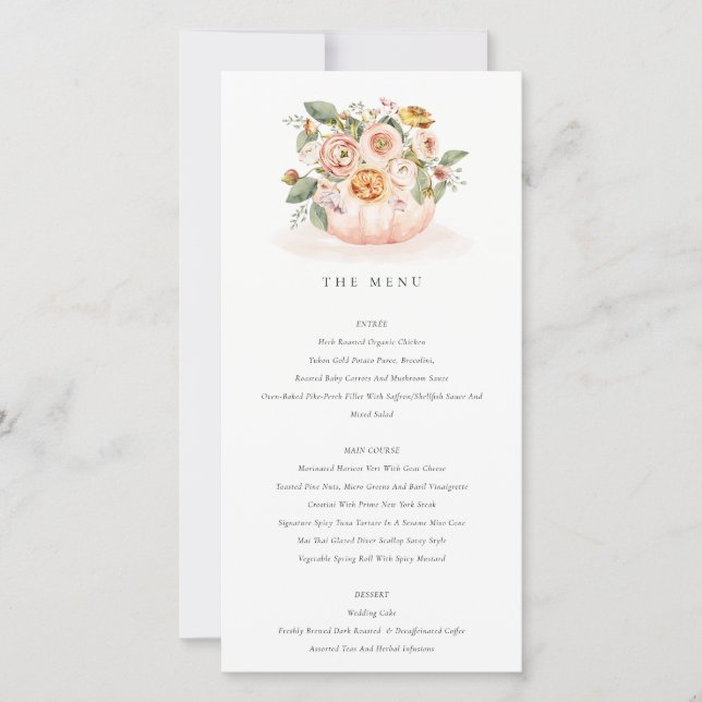 Carte de menu Floral Citrouille rose pâle (Devant)