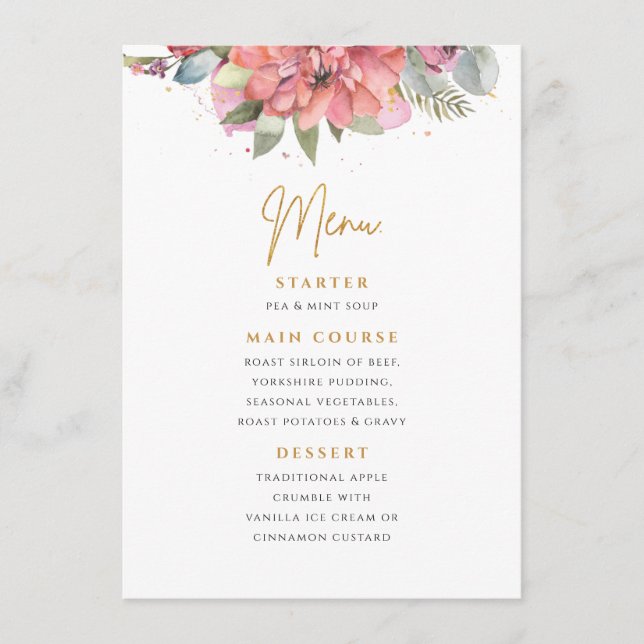 Carte de menu Floral & Gold Mariage (Devant)