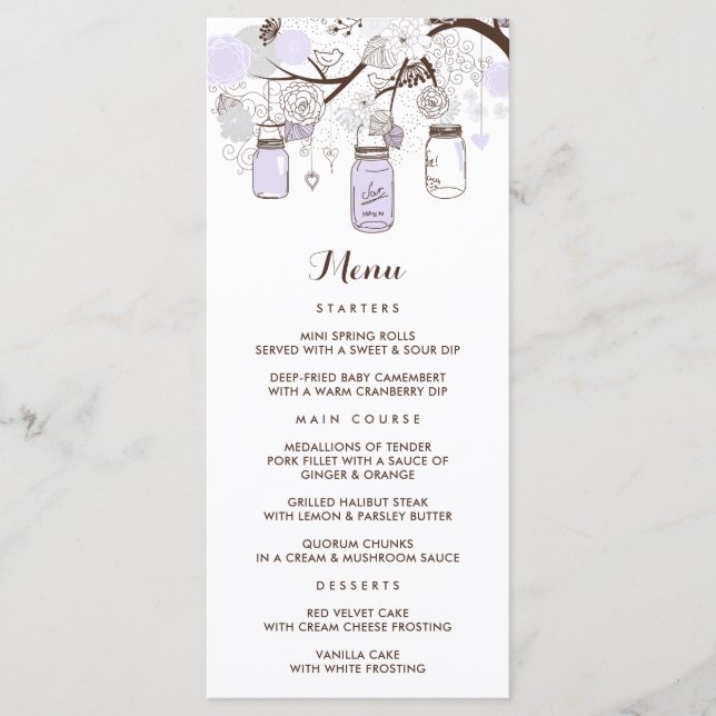 Carte de menu floral Lilac Mason Jars Whimsical (Devant)
