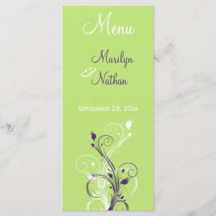 Carte de menu Floral violet, vert et blanc