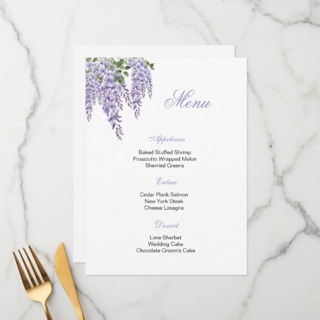Carte de menu florale (Devant/Arrière en situation)