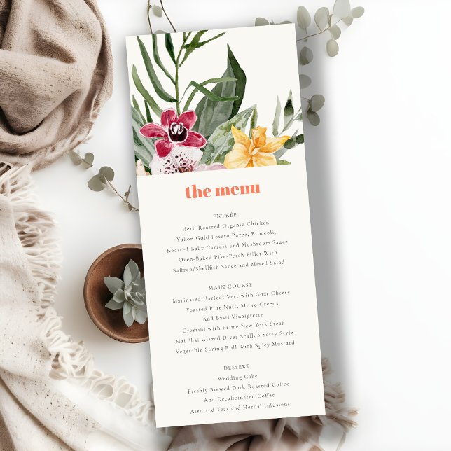 Carte de menu Flore Tropicale Peach Blush Boho Élé (Créateur téléchargé)