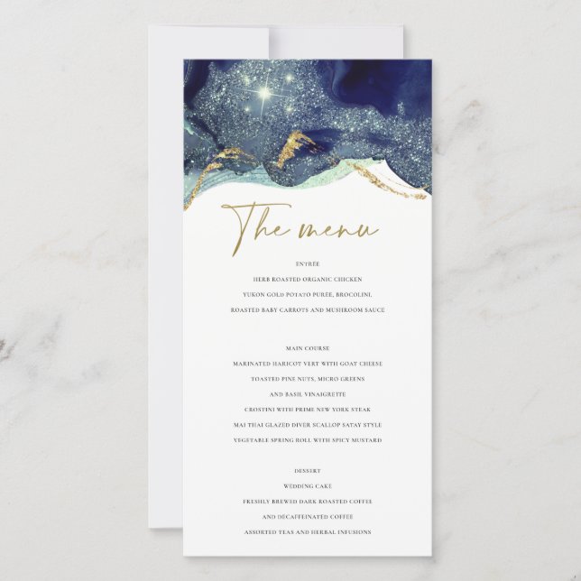 Carte de menu Fluid Abstrait Ink Gold Navy Parties (Devant)