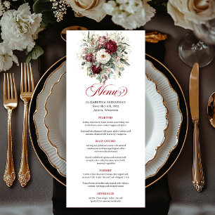 Carte de Menu Glam Fleurs Rouge Profond Eucalyptus