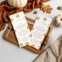 Carte de menu imprimable Pastel Pumpkin 4x9