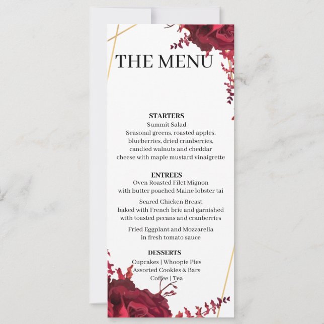Carte de menu Jeu 10 moderne (Devant)