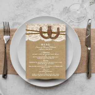 Carte de menu Kraft, Lace & Horseshoe Collection