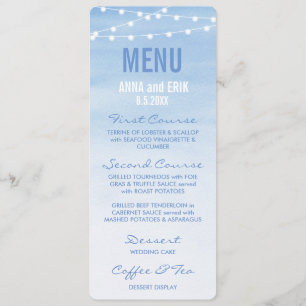 Carte de Menu Lumières en Chaîne Aquarelle Bleu Gl