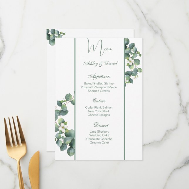 Carte de menu mariage (Devant/Arrière en situation)