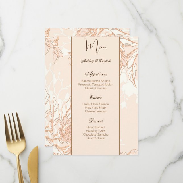 Carte de menu mariage (Devant/Arrière en situation)