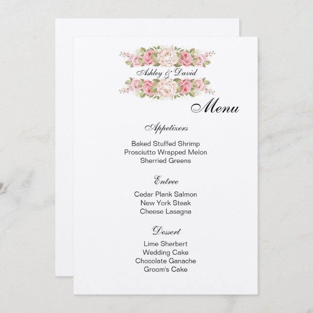 Carte de menu mariage (Devant / Derrière)