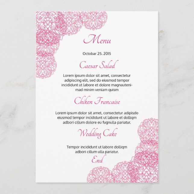 Carte de menu Mariage (Devant)