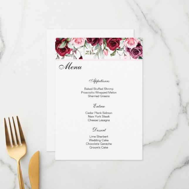 Carte de menu mariage (Devant/Arrière en situation)