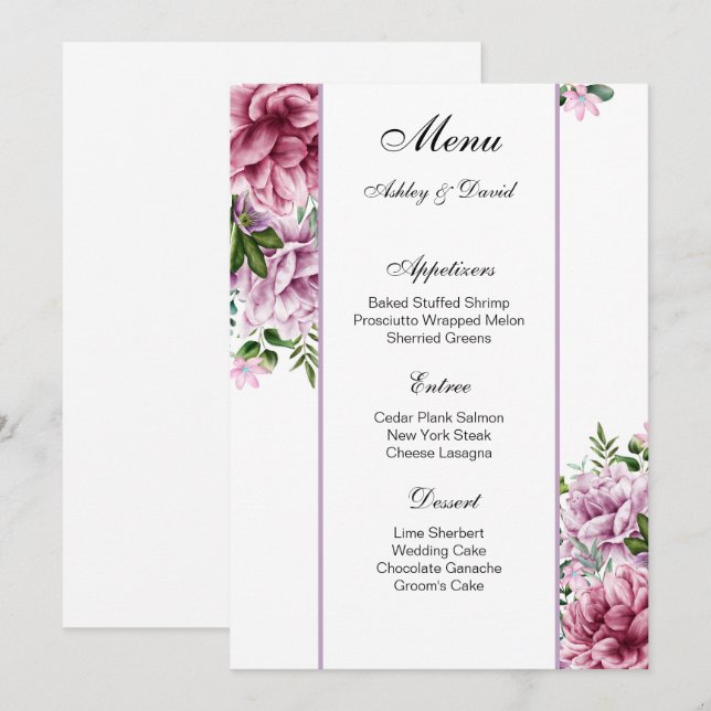 Carte de menu mariage (Devant / Derrière)