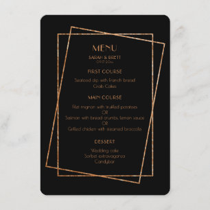 Carte de menu mariage à cadre d'art déco noir et o