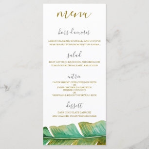 Carte de menu Mariage à feuille de banane tropical