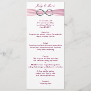 Carte de menu Mariage à infini rose