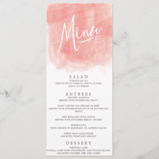 Carte de menu Mariage aquarelle (Devant)