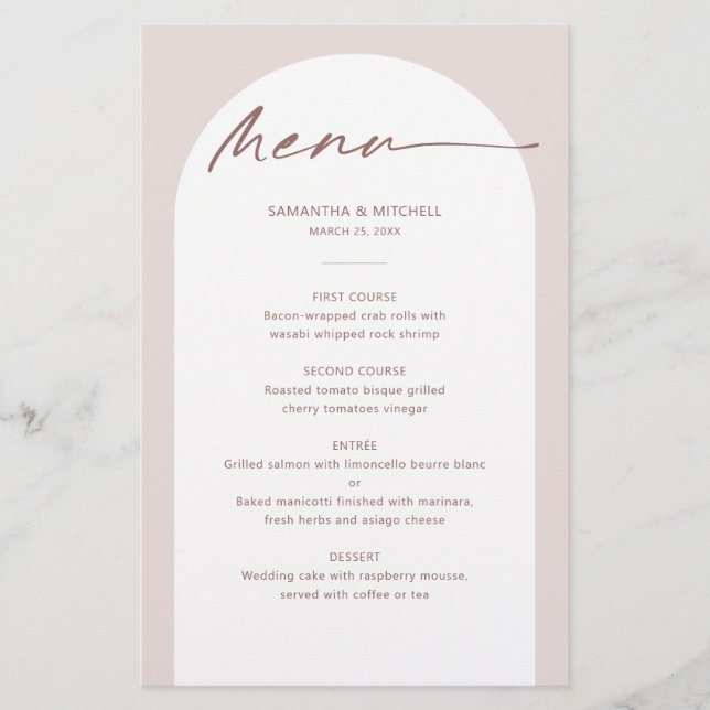 Carte de menu Mariage Arc de Bohême moderne (Devant)