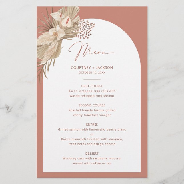 Carte de menu Mariage Arc de Bohême moderne (Devant)