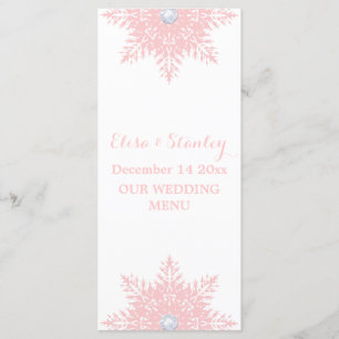 Carte de menu mariage blanc rose flocon moderne
