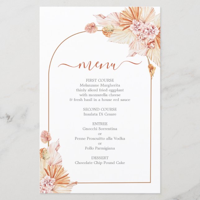 Carte de menu mariage Bohemian Terracotta (Devant)