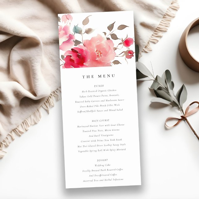 Carte de menu Mariage Boho Red Rose Flowers (Créateur téléchargé)