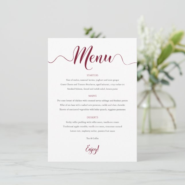 Carte de menu Mariage Bourgogne 5x7 (Debout devant)