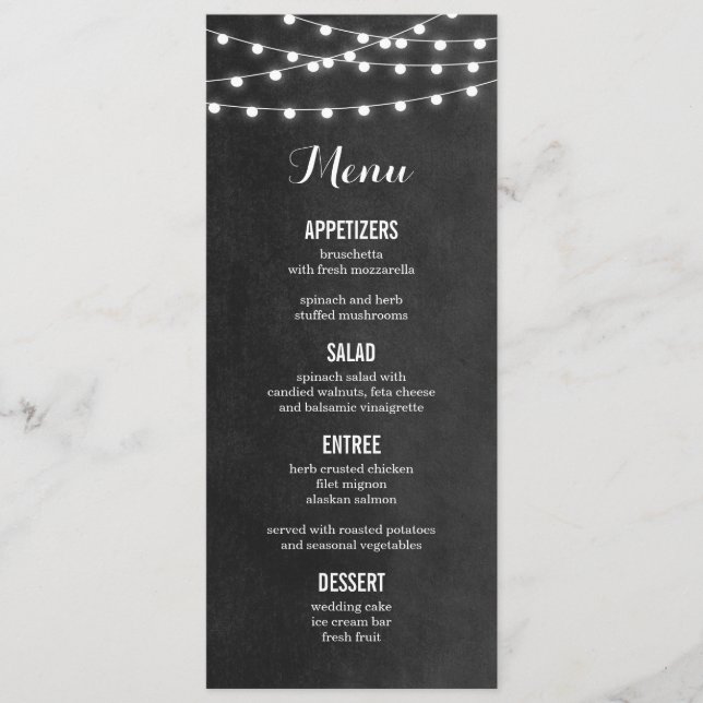 Carte de menu Mariage Charcoal String Lights (Devant)
