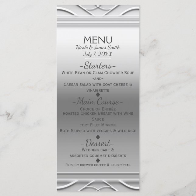 Carte de menu Mariage chic Silver Simple et élégan (Devant)
