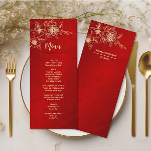 Carte de menu Mariage chinois Red Gold Magnolia