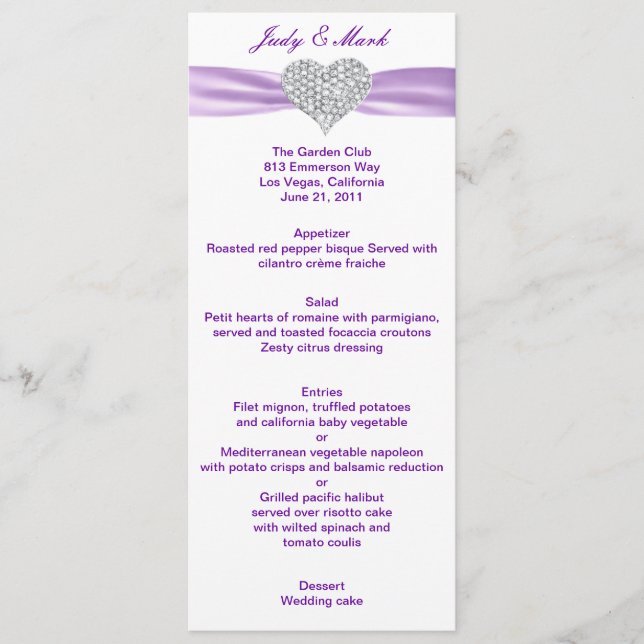 Carte de menu Mariage couleur carreau pourpre (Devant)