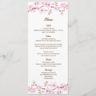 Carte de menu Mariage couleur d'aquarelle Cherry B