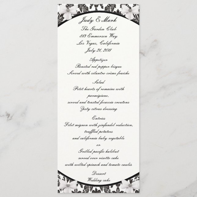 Carte de menu Mariage Damask Elegance (Devant)