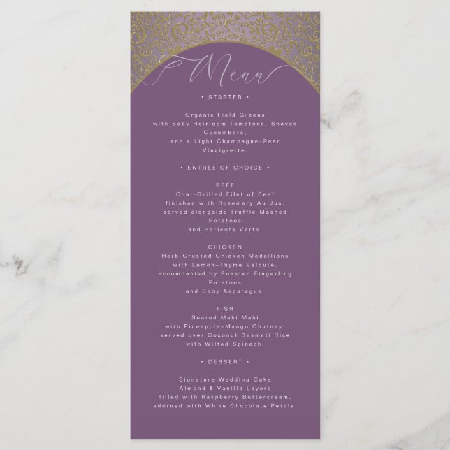 Carte de menu Mariage damassé orange rose (Devant)