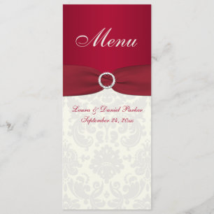 Carte de menu Mariage damassé rouge et ivoire