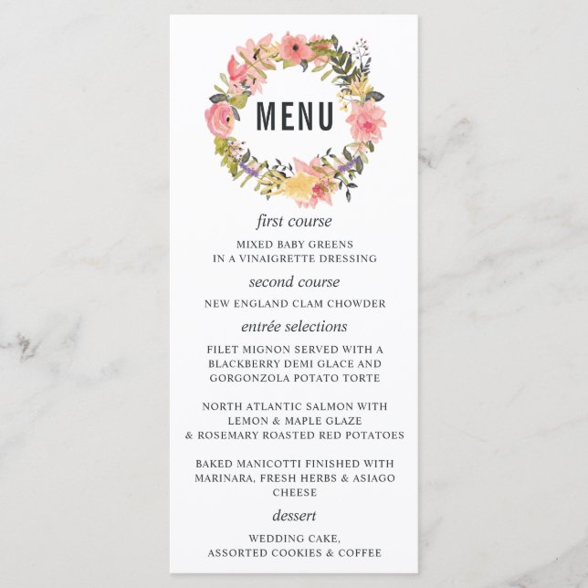 Carte de menu Mariage de cadre Floral (Devant)